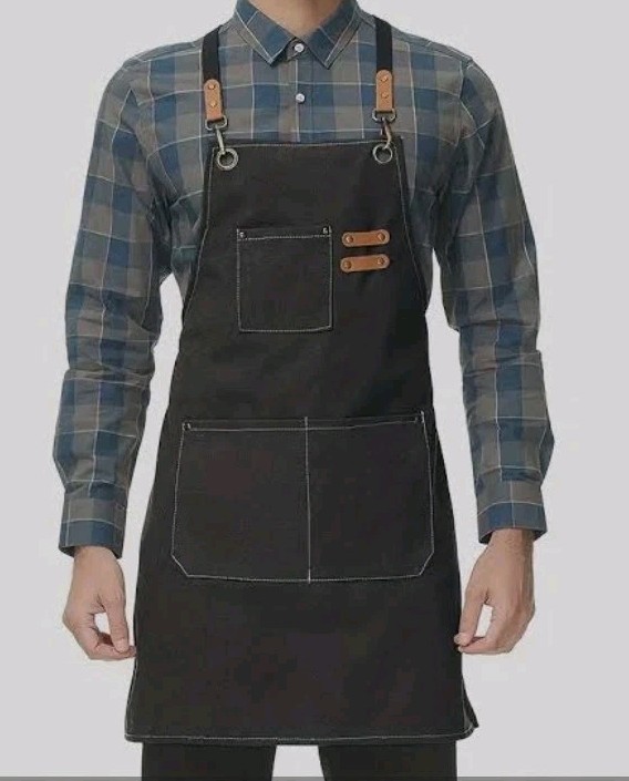 canvas work design Cotton X-Back Style Work Apron with Multiple Pockets, Black