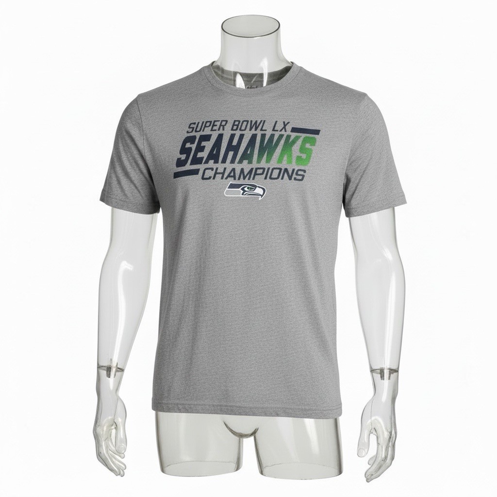 Seattle Seahawks Super Bowl 2026 Champions T Shirt Gray NFL Men’s