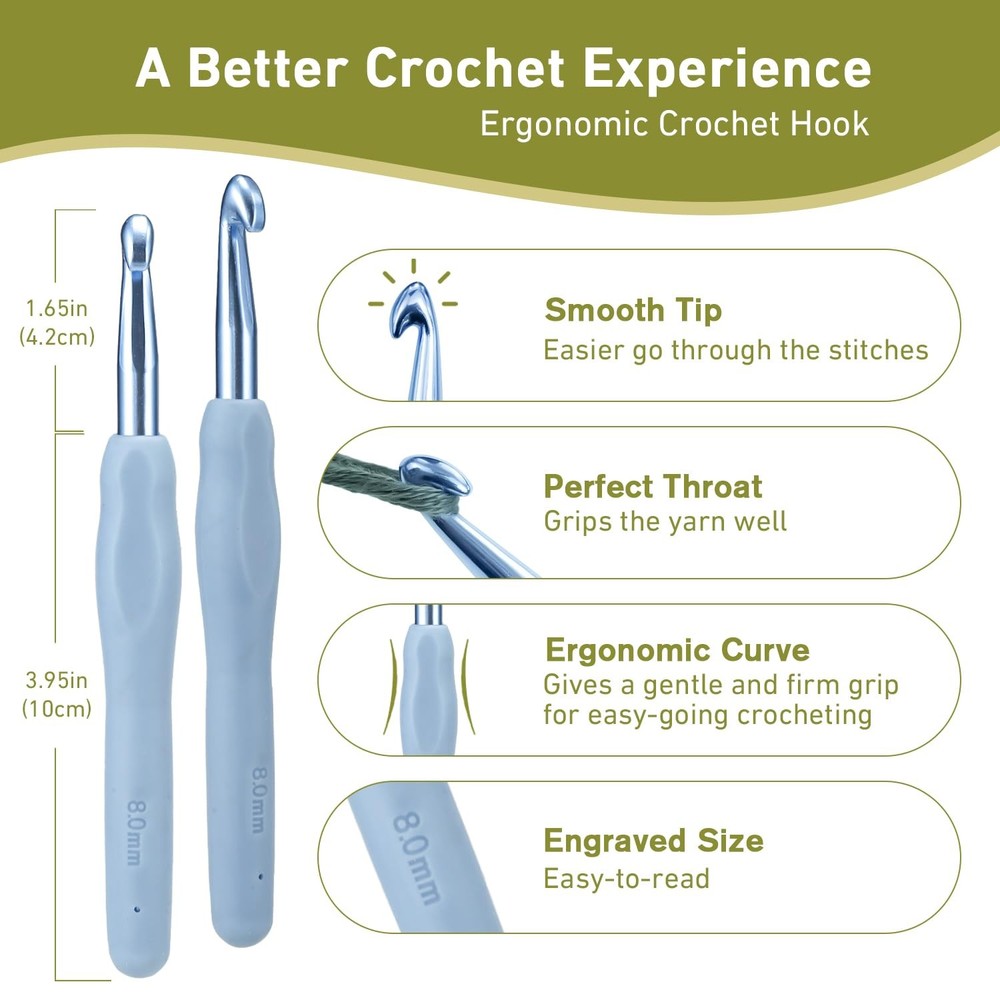8mm Crochet Hook Supers Smooth Ergonomic Crochet Hook for Beginner 1 Pack