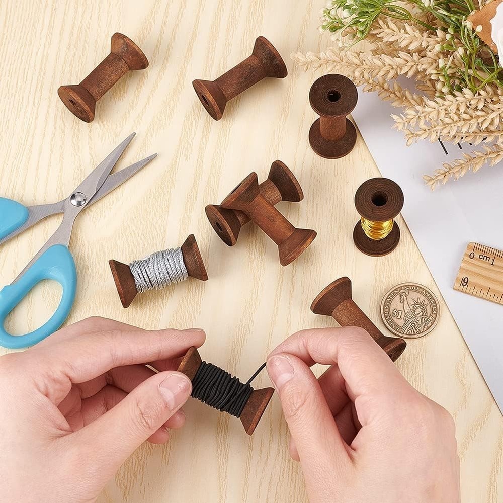 20Pcs Antique Wooden Empty Spools, 1.57"/ 40Mm Empty Thread Spools Woo