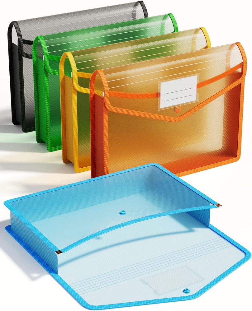 Plastic Expanding File Folder, Transparent Envelopes with Snap Closure, No Divid