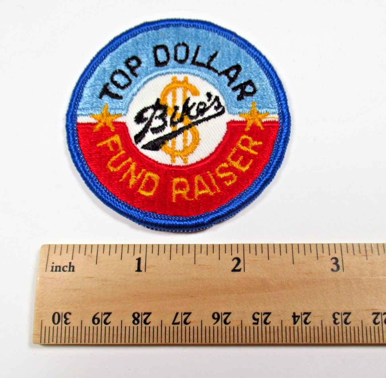 Top Dollar Bike's Fund Raiser Vintage Embroidered Advertising Patch Sew On
