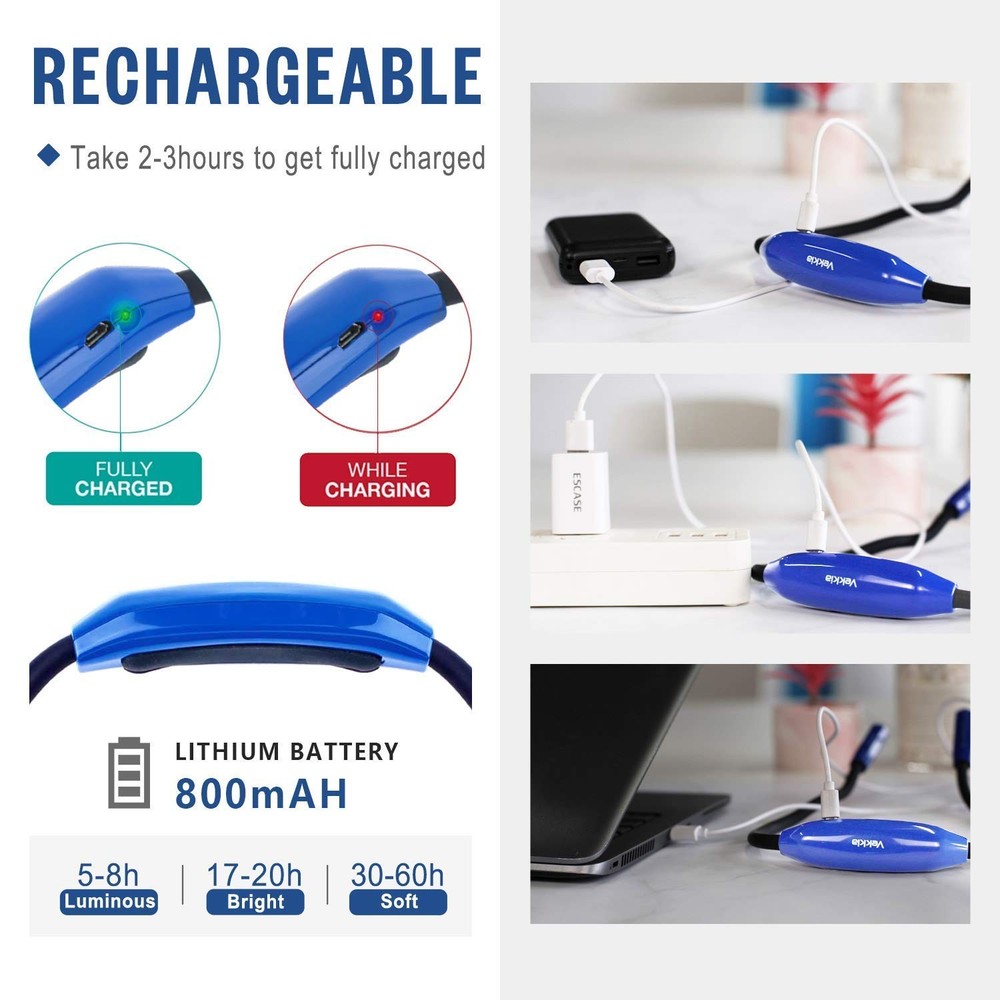 Lightweight Neck Reading Light 3 Colors 9 Brightness Rechargeable