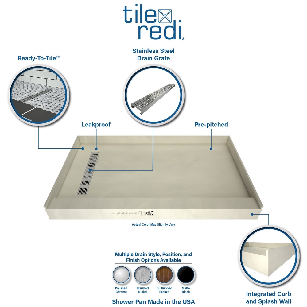 Tile Redi RT3648R-PVC Redi Trench 48" x 36" Rectangular Shower - Tileable
