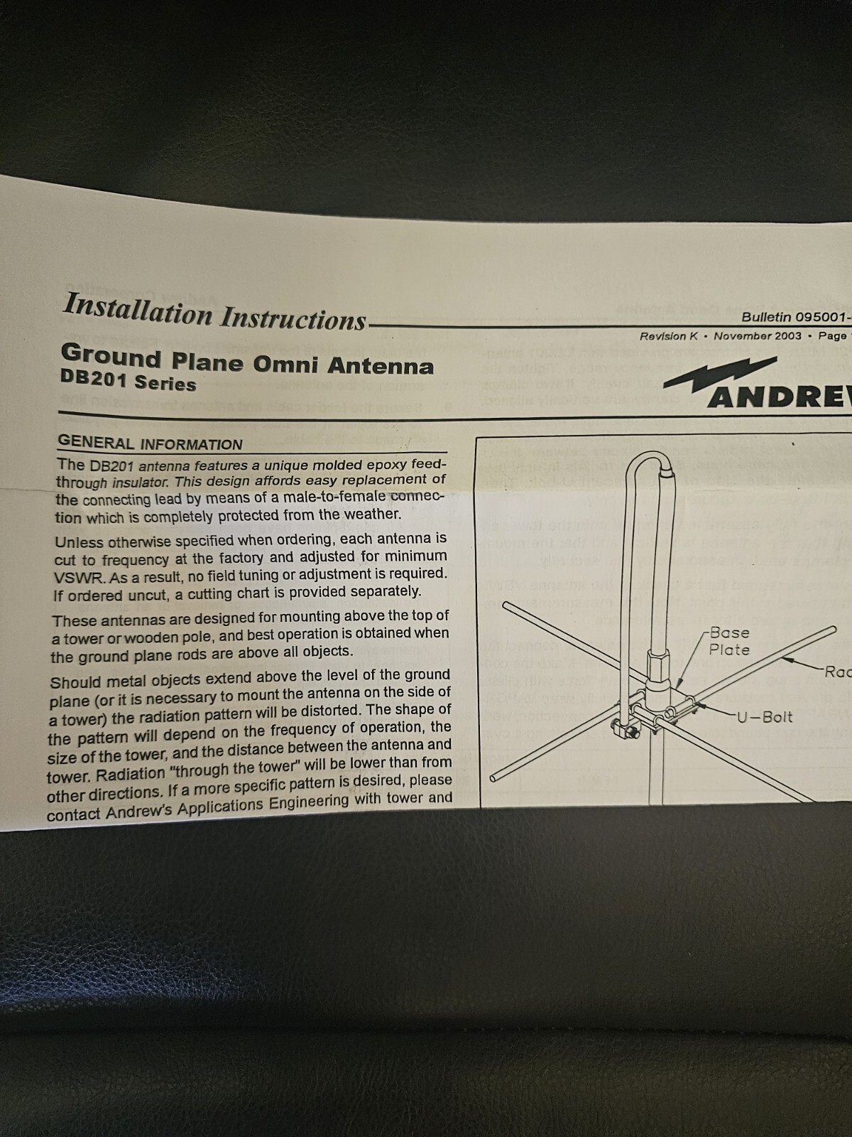 NEW in BOX Andrew DB201-N 406-512 MHz Ground Plane Omni Radio Antenna