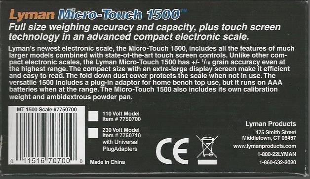 Micro-Touch 1500 Compact Electronic Reloading Scale w/Calibration Weight