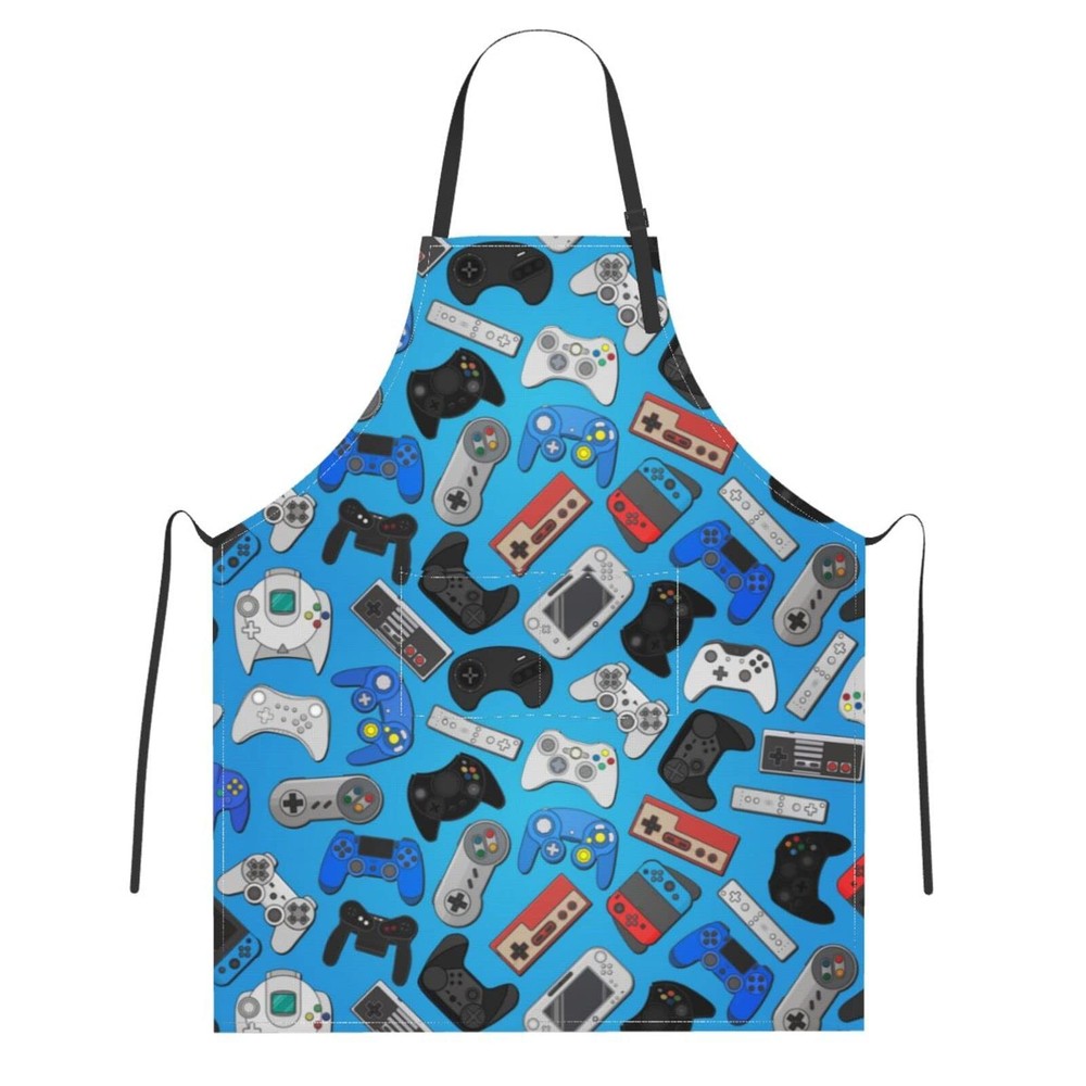 Joystick Game Background Waterproof Apron Cooking Kitchen Unisex Adjustable