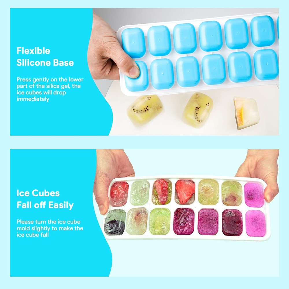 4 Pack Silicone Ice Cube Trays with Removable Lid Easy-Release Flexible 14-cube