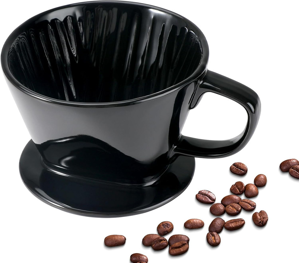 Ceramic Pour Over Coffee Maker Size 02 Black Flat Bottom 3 Hole Dripper Brewer