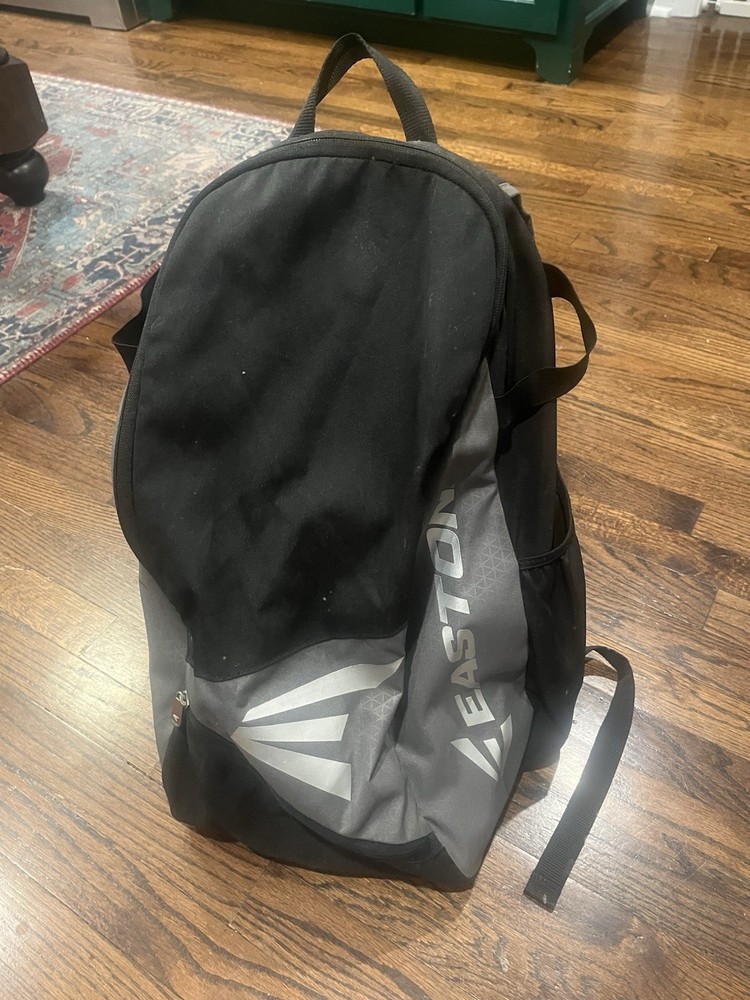 Easton..Baseball Equipment Backpack Black Gray Bat Compartment Mesh Side Pockets