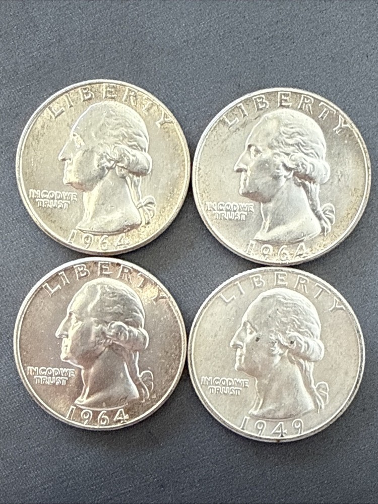 1964 P/1949 D 4 Silver Washington Quarters