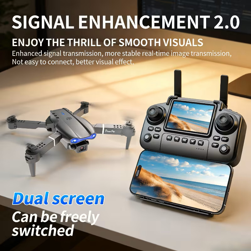 Mini Drone Dual Camera WiFi Foldable Quadcopter RC with Screen Remote 3 Battery