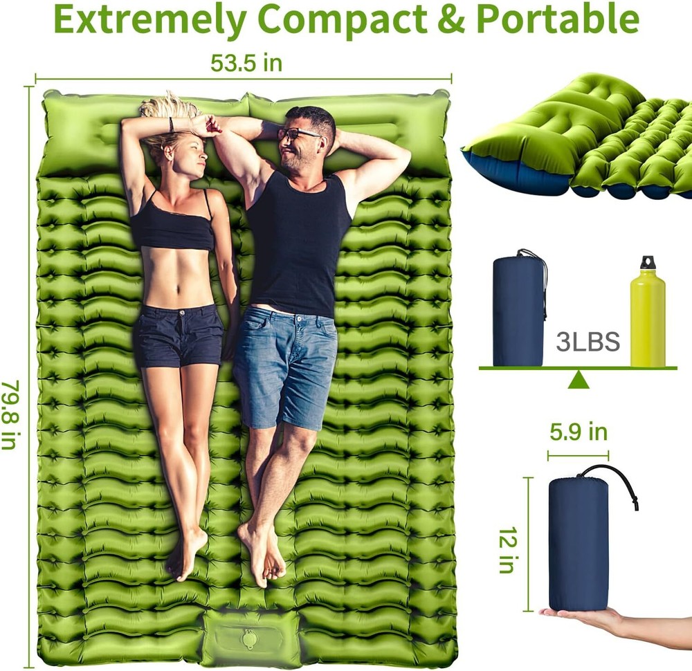 Double Sleeping Pad -Self Inflating Extra Thick Double Sleeping Pad with Pillow