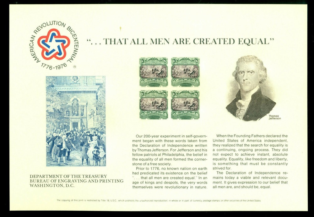 Mint BEP Souvenir Card - B34 INTERPHIL 1976