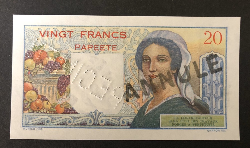 Tahiti Banknote Specimen. P 21s Unc