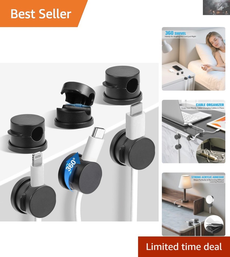 6PC 360° Rotatable Cord Organizer - Strong Adhesive Cable Management Clips