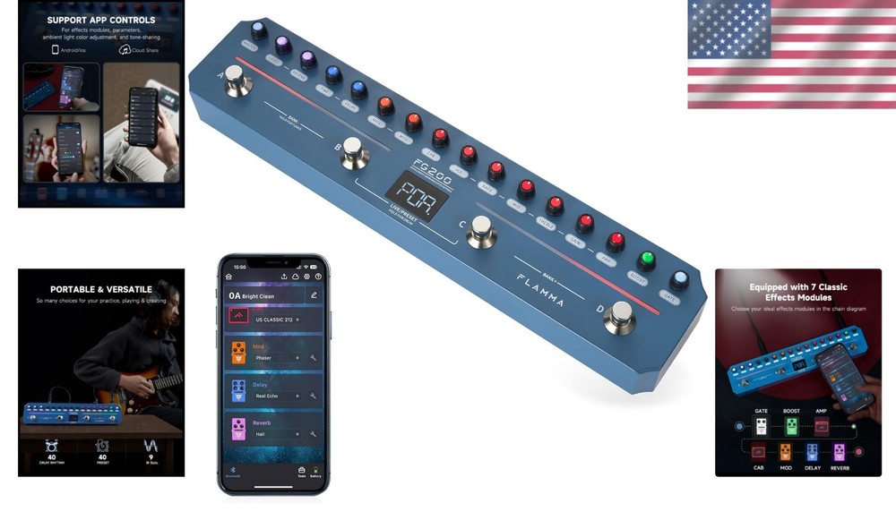 Creative Guitar Effects Processor with 7 Modules & Built-in Drum Machine - Blue