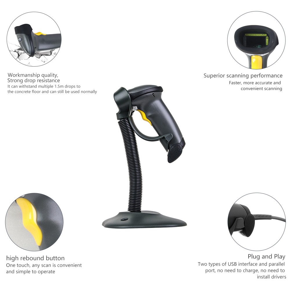 Zebra Symbol LS2208-SR20007R-NA 1D USB Barcode Scanner + Stand + USB Cable USA