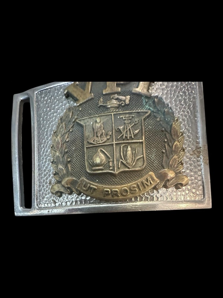 Vintage VIRGINIA POLYTECHNICAL INSTITUTE VPI WW2 CADETS BELT BUCKLE "UT PROSIM"