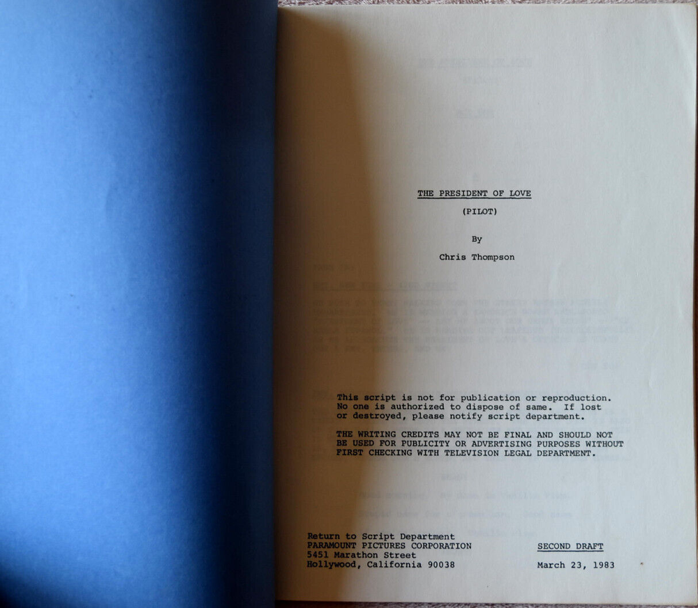 1983 The President of Love " Pilot " Original Second Draft Script