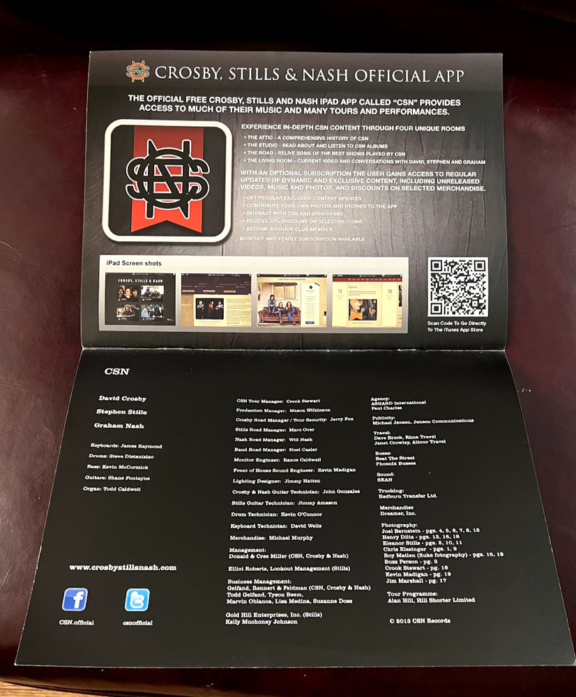 Crosby Stills Nash 2013 Tour Concert Program Book