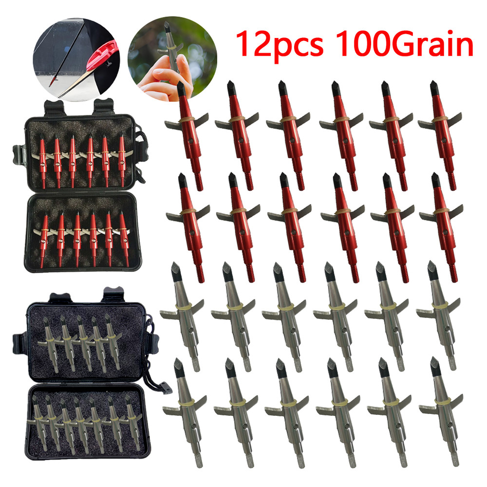 24Pcs  Broadheads 100Gr Red/Silver Expandable Sharp Blade Crossbow Tips