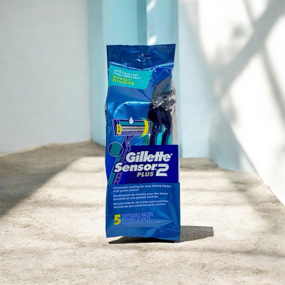 Gillette SENSOR 2 PLUS Disposable Razors, 5ct Pack | NEW SEALED |Ultragrip Pivot