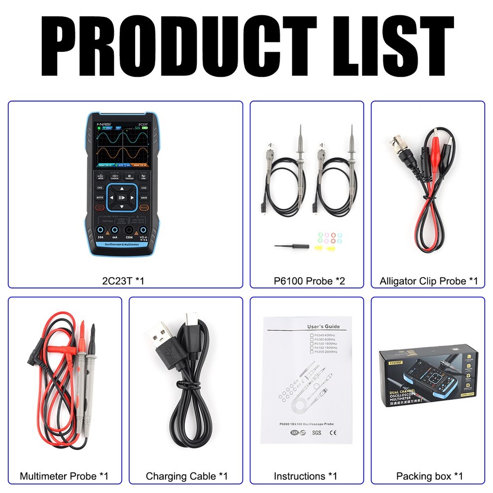 FNIRSI Function Signal Generator +2C23T Handheld Digital Oscilloscope Multimeter