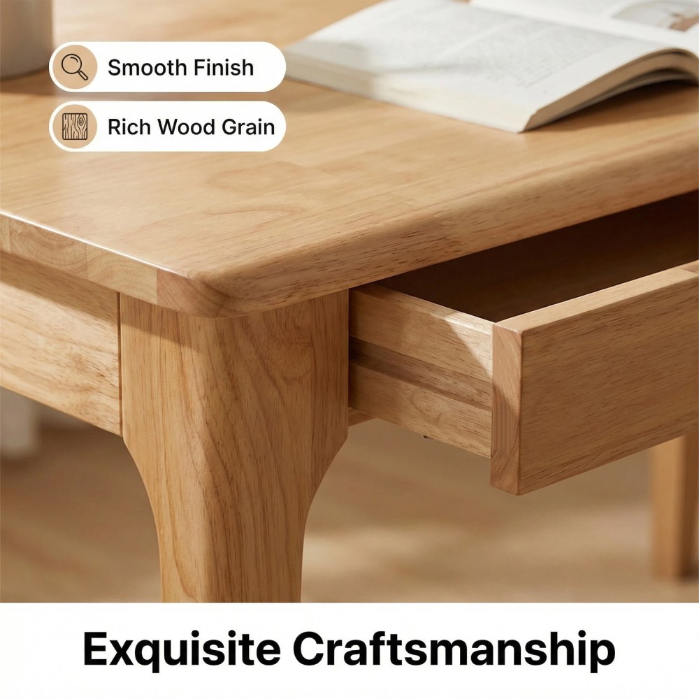 Solid Wood Desk w/ Drawers, Mid-Century Modern Home Office Desk, Study Bedroom