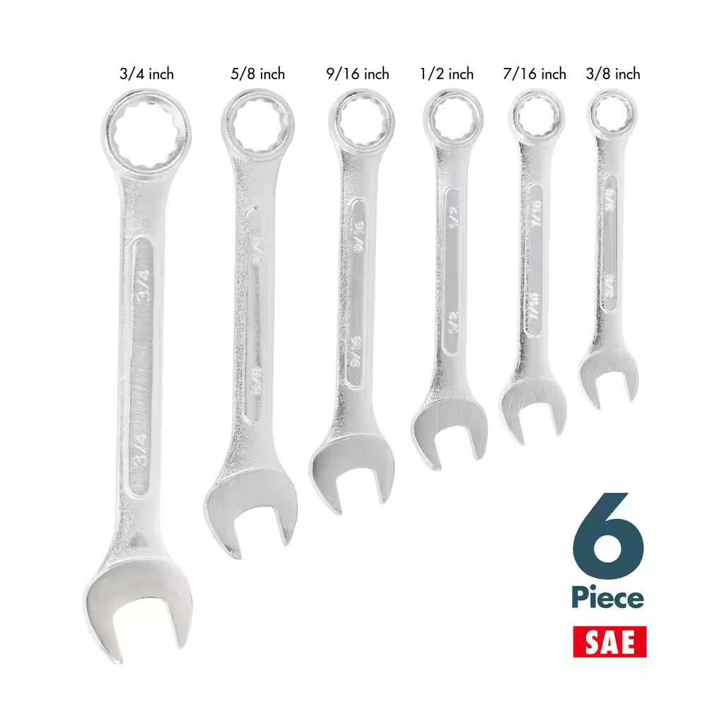 6-Piece SAE Combination Wrench Set with Case