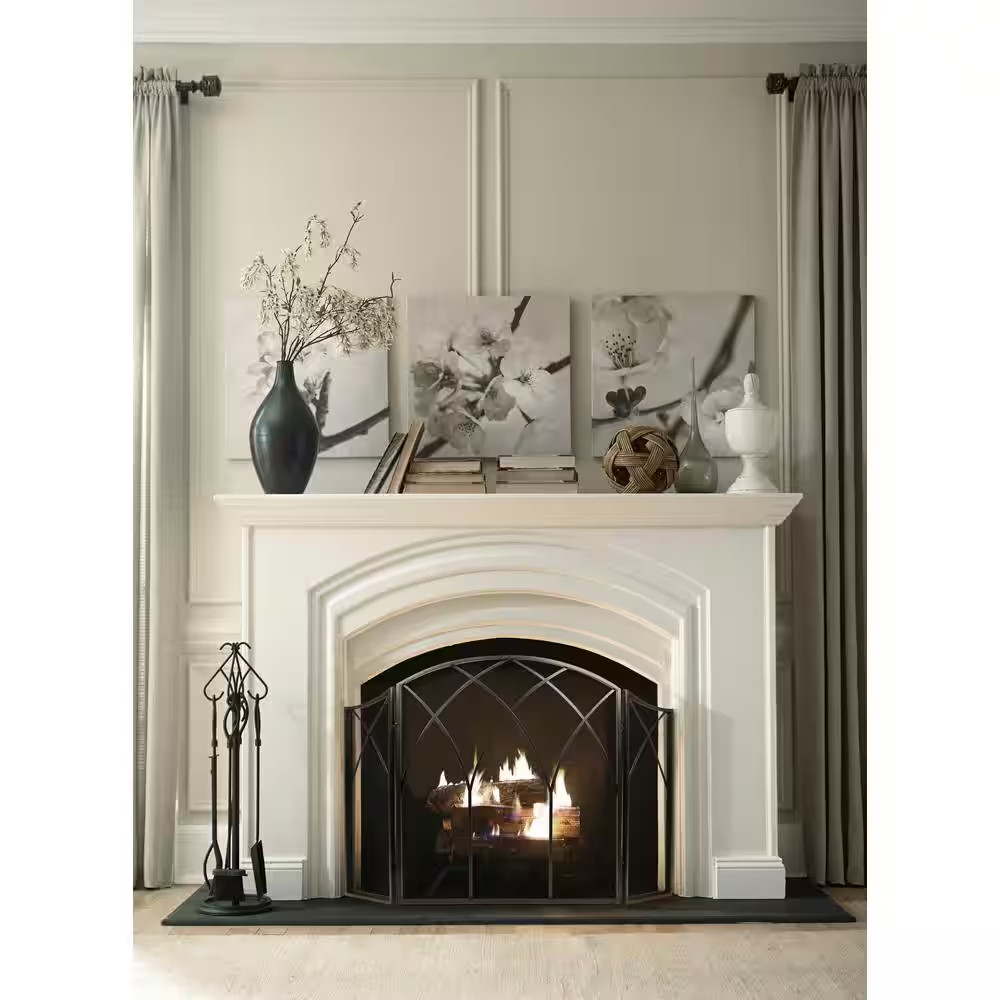 Gothic Black Steel 3-Panel Fireplace Screen