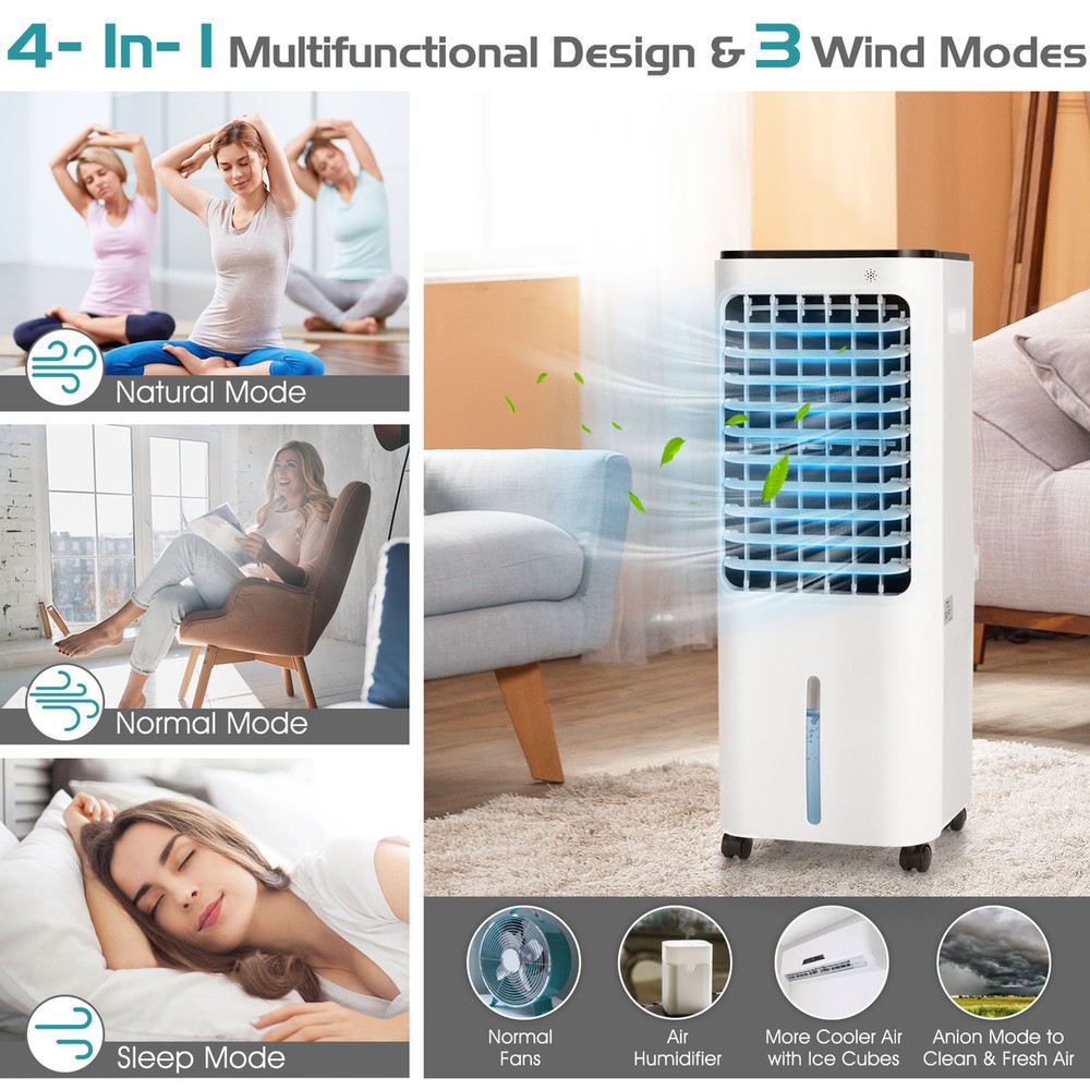 Evaporative Cooler Portable Air Cooler w/ 4 Ice Boxes & Remote Control