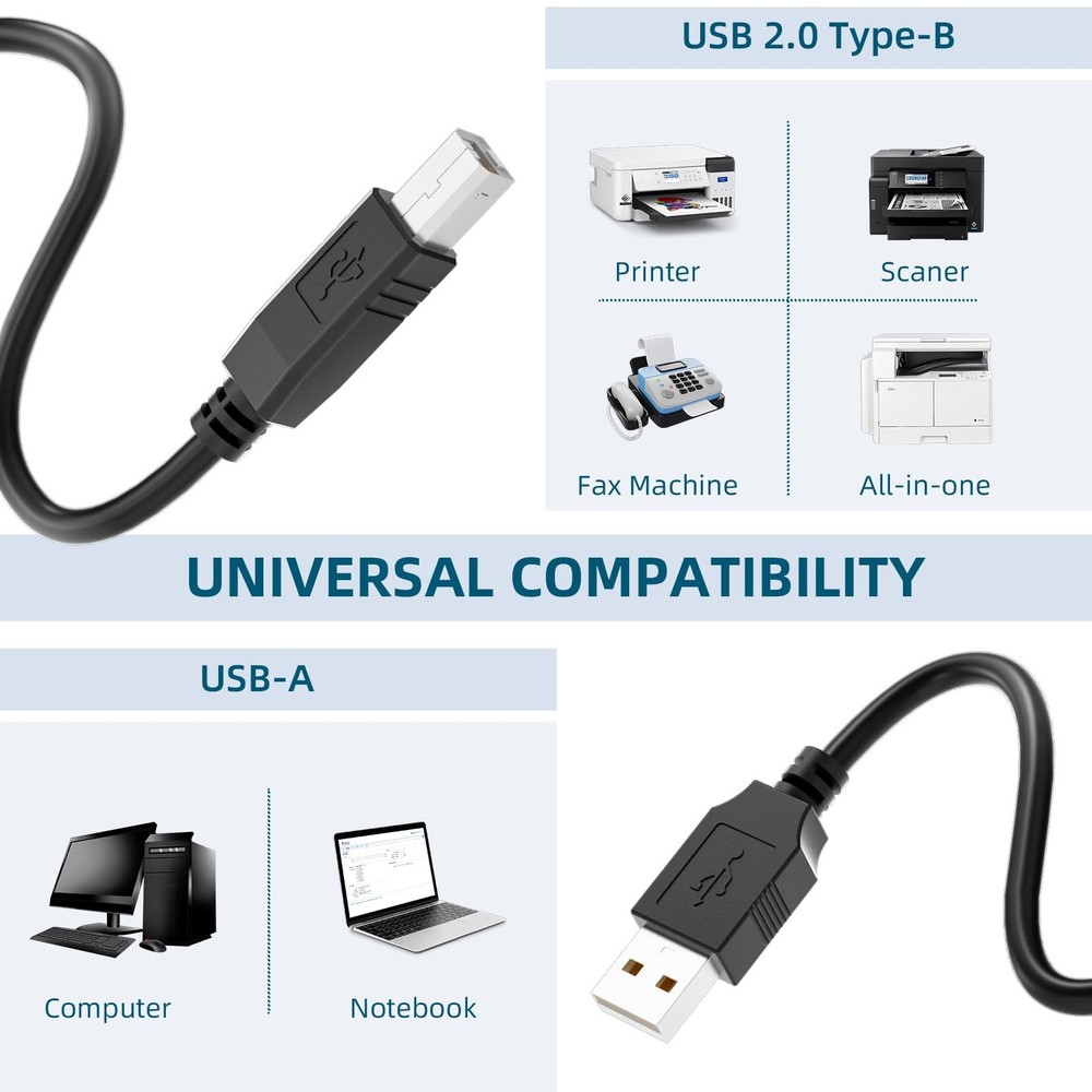Kehtmay USB 2.0 Printer Cable 20 FT,USB A to B Connector, 20FT, Black