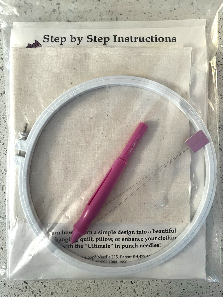 Punch Needle Embroidery Kit Adjustable Pen Hoop Threader Instructions Vintage