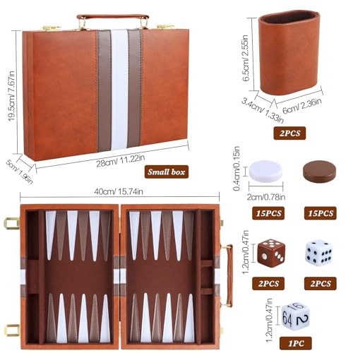 Backgammon Set 2 Players Classic Backgammon Sets for Adults Board Small Brown