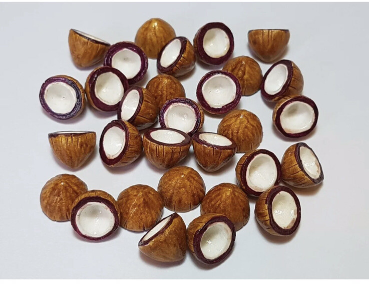 Barbi Dollhouse Miniature Food Tiny Coconuts Fruit Vegetable Ceramic Lot 👻🧲2pc