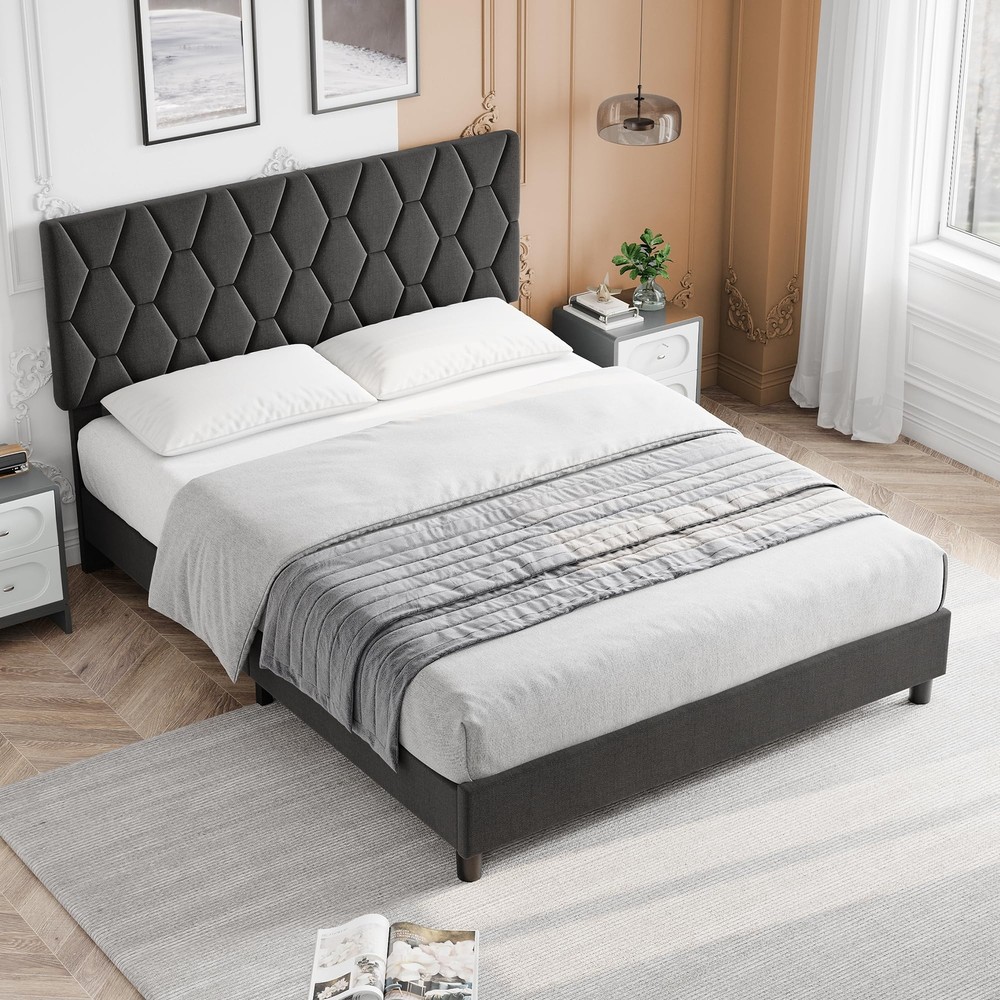 King/Queen/Full Size Bed Frame ,Modern Upholstered Headboard Platform Bed Frame