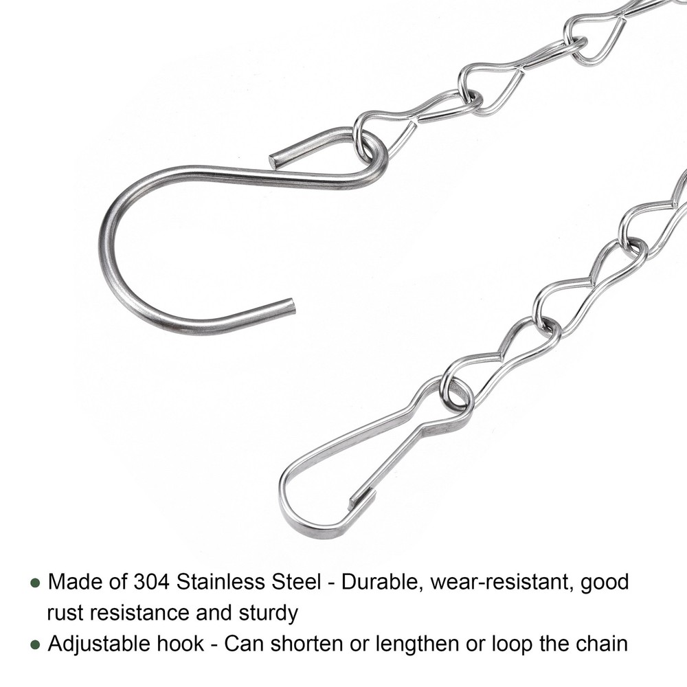 2Pcs Hanging Chains,304SUS Extension Link w S Shaped Hook(Silver,19.7")