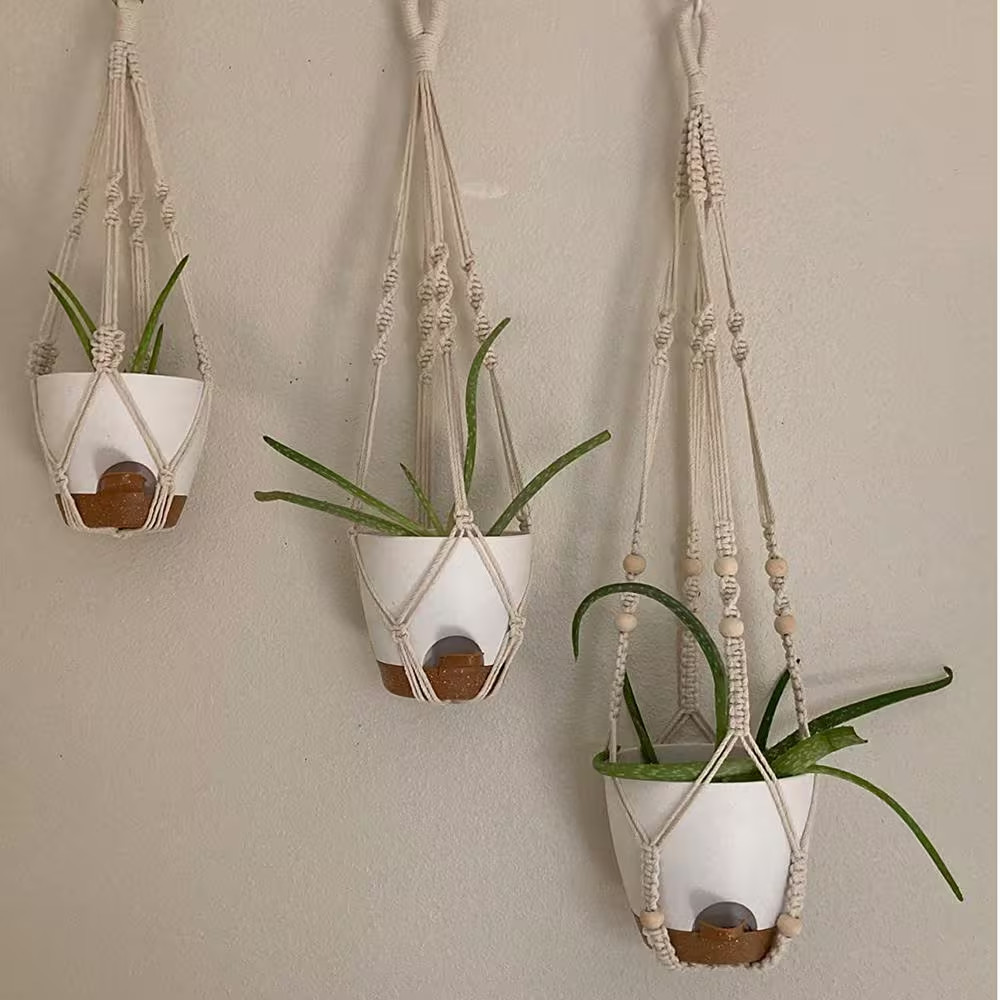 Plastic Indoor/Outdoor Hanging Planter with Macrame 3 Different Size (3-Pack)