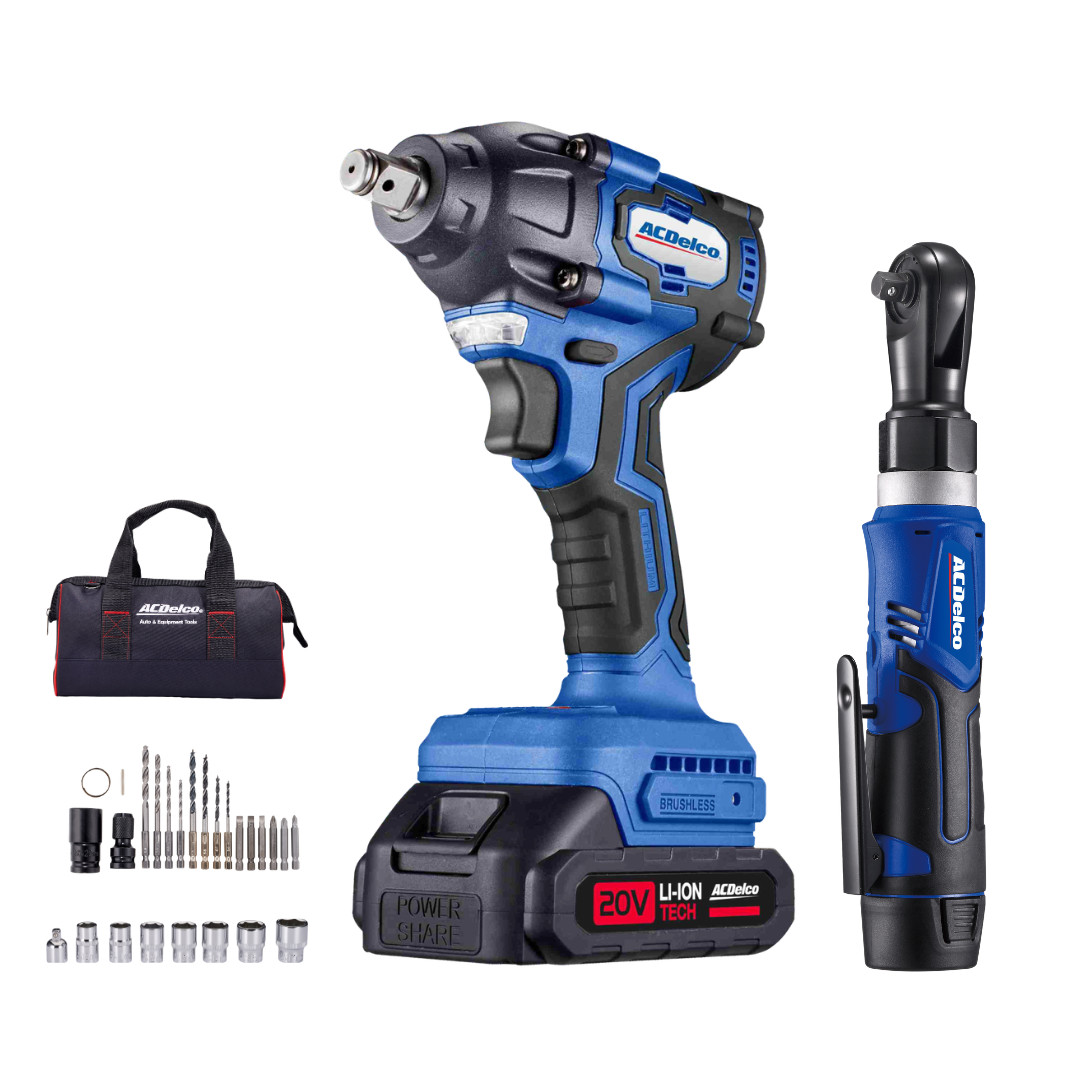 ACDelco ARI20132-K3 20V Brushless 1/2 Impact Wrench & 12V 3/8 Ratchet Combo Kit