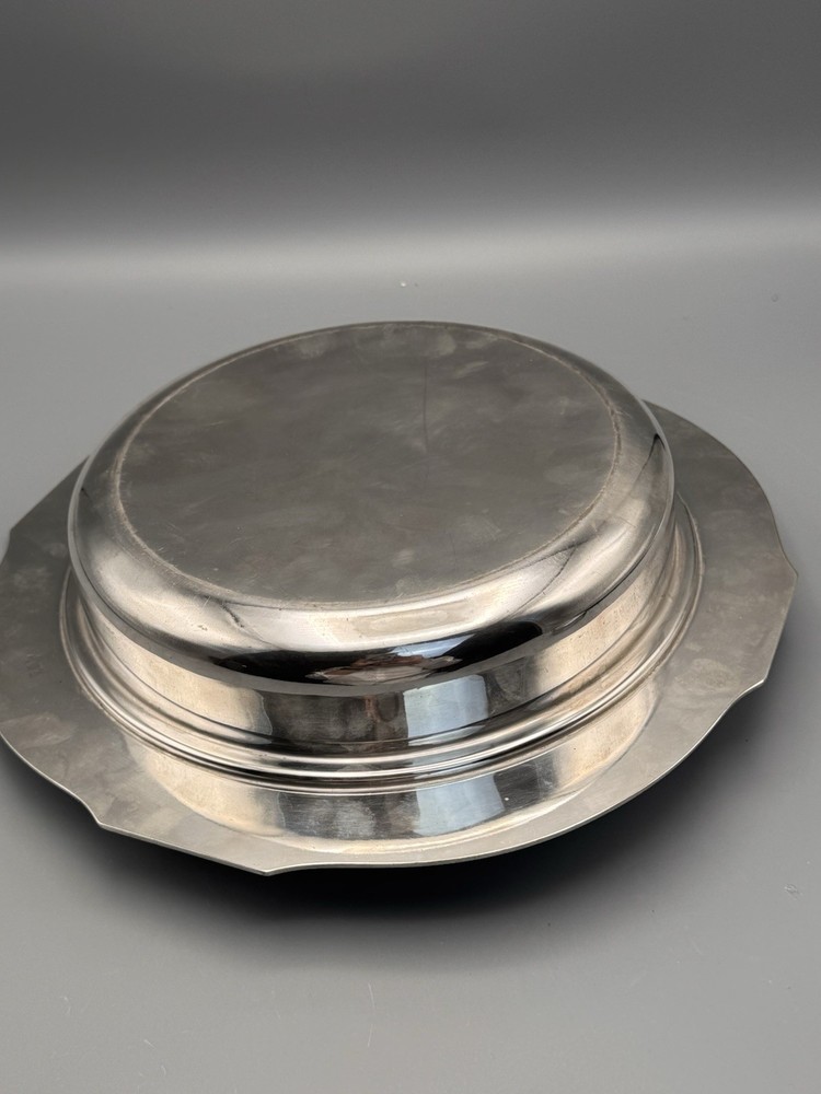Silverplate Divided Lidded Server Monogrammed Deco Style 12.5”