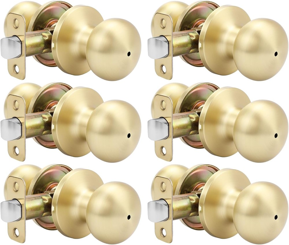 Gold Interior Door Knobs Bedroom Door Knob, Door Knobs Interior Bulk 6 Pack