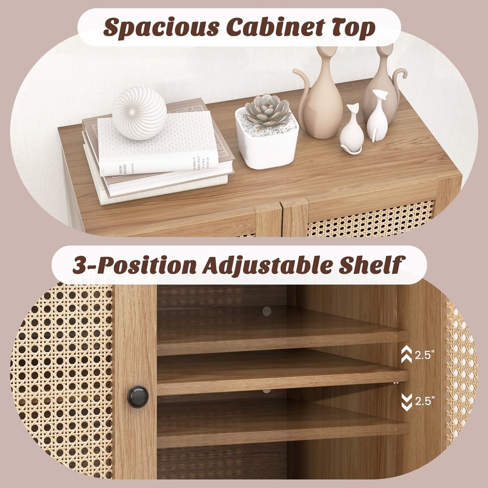Kitchen Storage Cabinet Buffet Sideboard w/ 3-Position Adjustable Shelf Oak