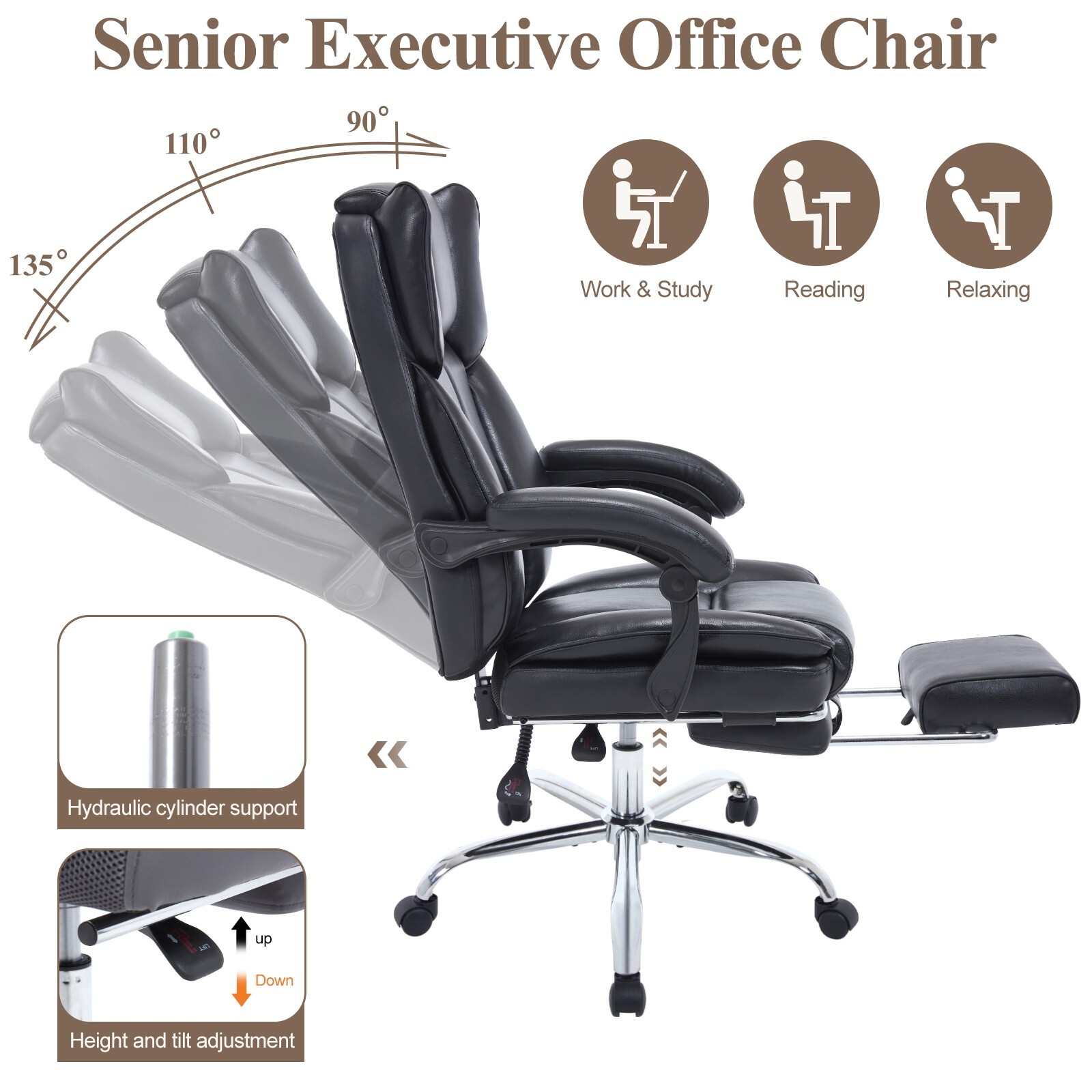 Tall Executive Office Chair with Footrest Leather Computer Chair