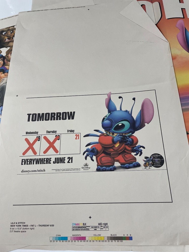Lilo & Stitch Lot Printer Proof Tear Sheet Ad Pad Printer Proof Sheets B