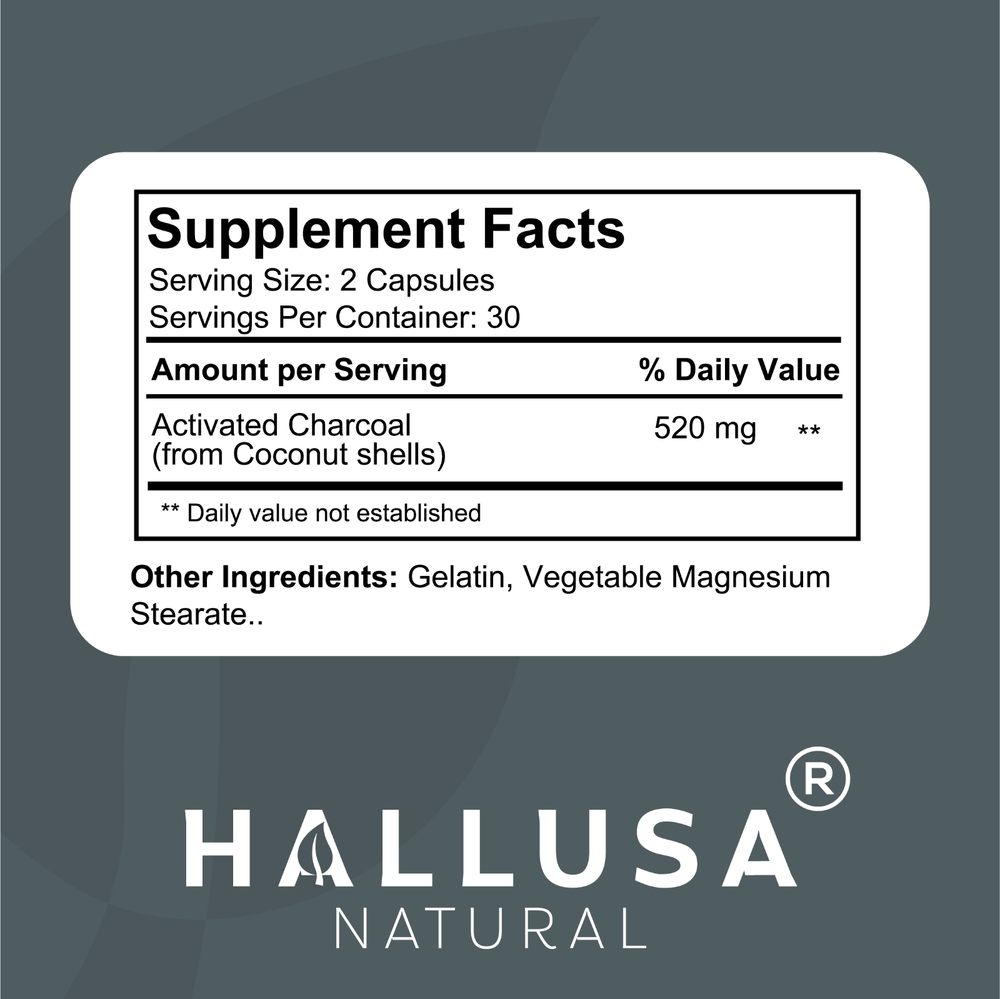 Organic Activated Charcoal Capsules 60 - Support Digestive System Gas & Bloating
