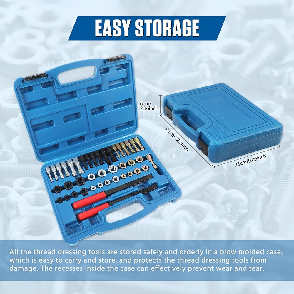 42Pcs Metric Thread Restorer Kit UNC UNF Thread Chaser Set Rethread Repair Tool