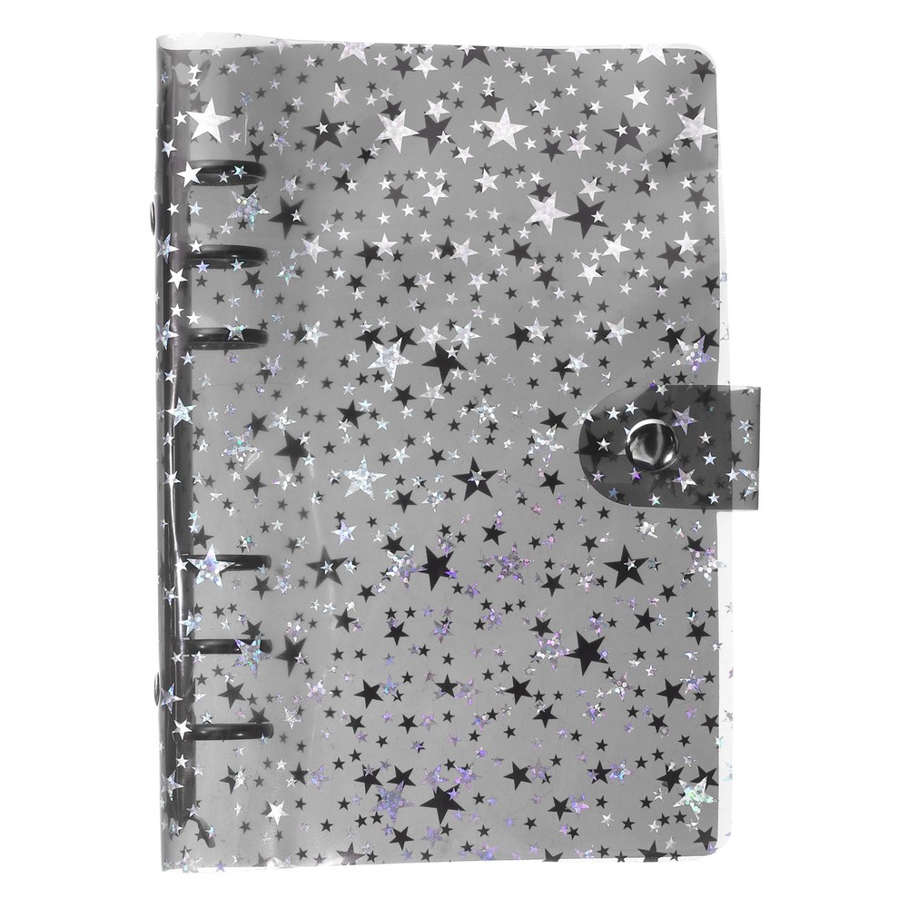A6 Binder Cover, Stars Refillable Notebook Shell with Snap Button, Black