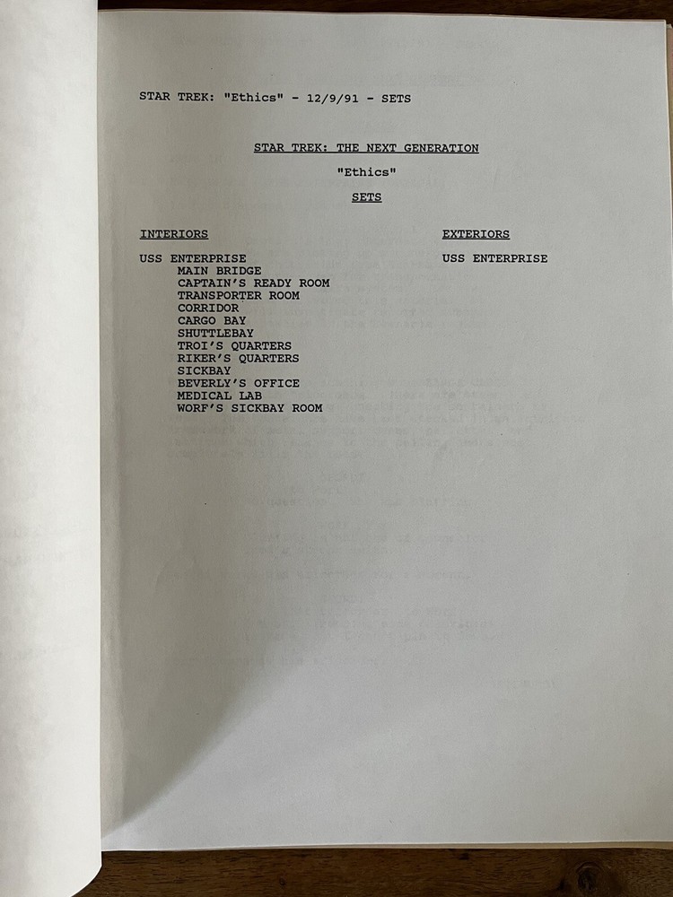 Star Trek: The Next Generation - 'Ethics' Original Final Draft Script (1991)