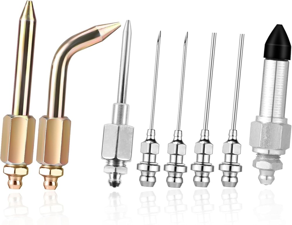 8pcs Grease Gun Accessory Kit, 2 Sharp Tip Nozzles 2 Flat Tip Nozzles + Dispense